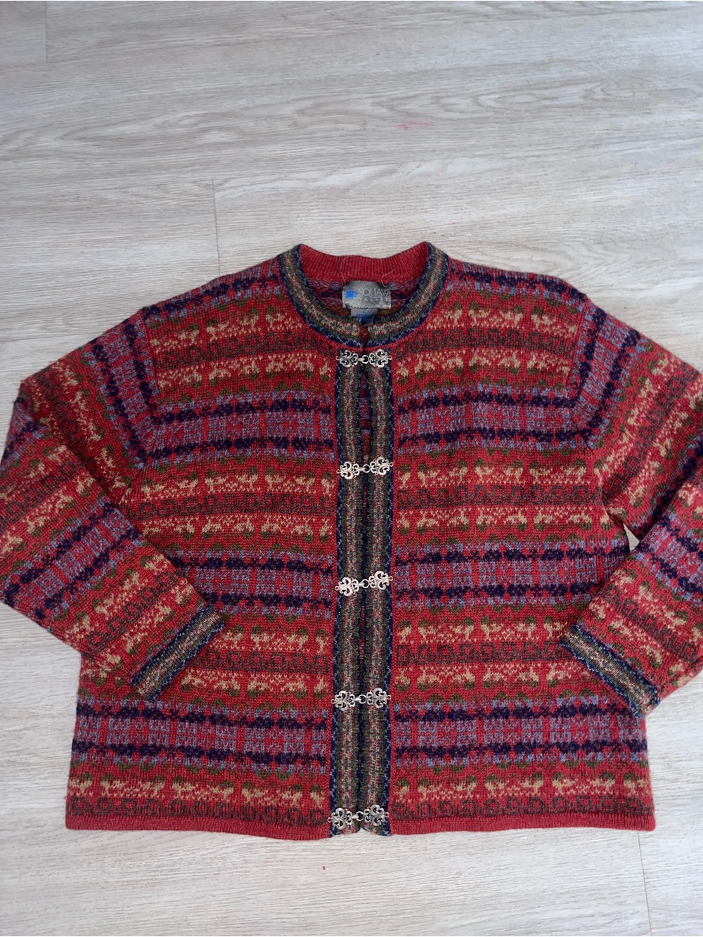 VTG Squaw Valley Cardigan Sweater Women Large Knit Wool Fair Isle Nordic Large